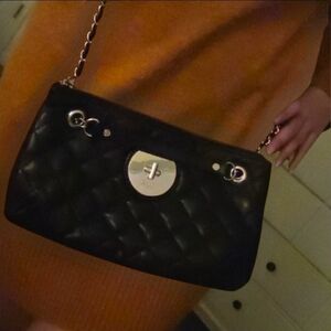 DKNY Black Quilted Leather Convertible Bag